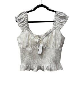 New LUSH Women's Size Xl White Smocked Sleeveless Ruffle Crop Top